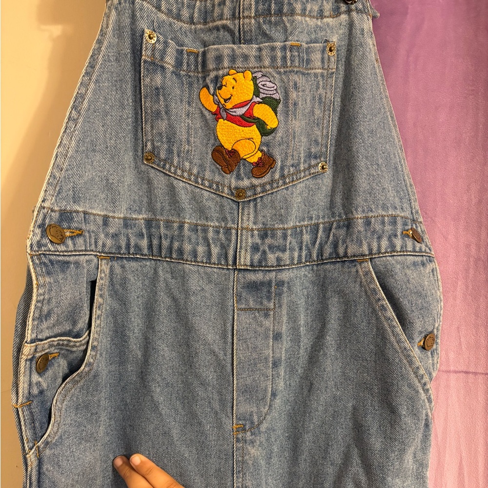Disney Winnie The Pooh Adult Blue Cotton Denim Overalls, Size Large